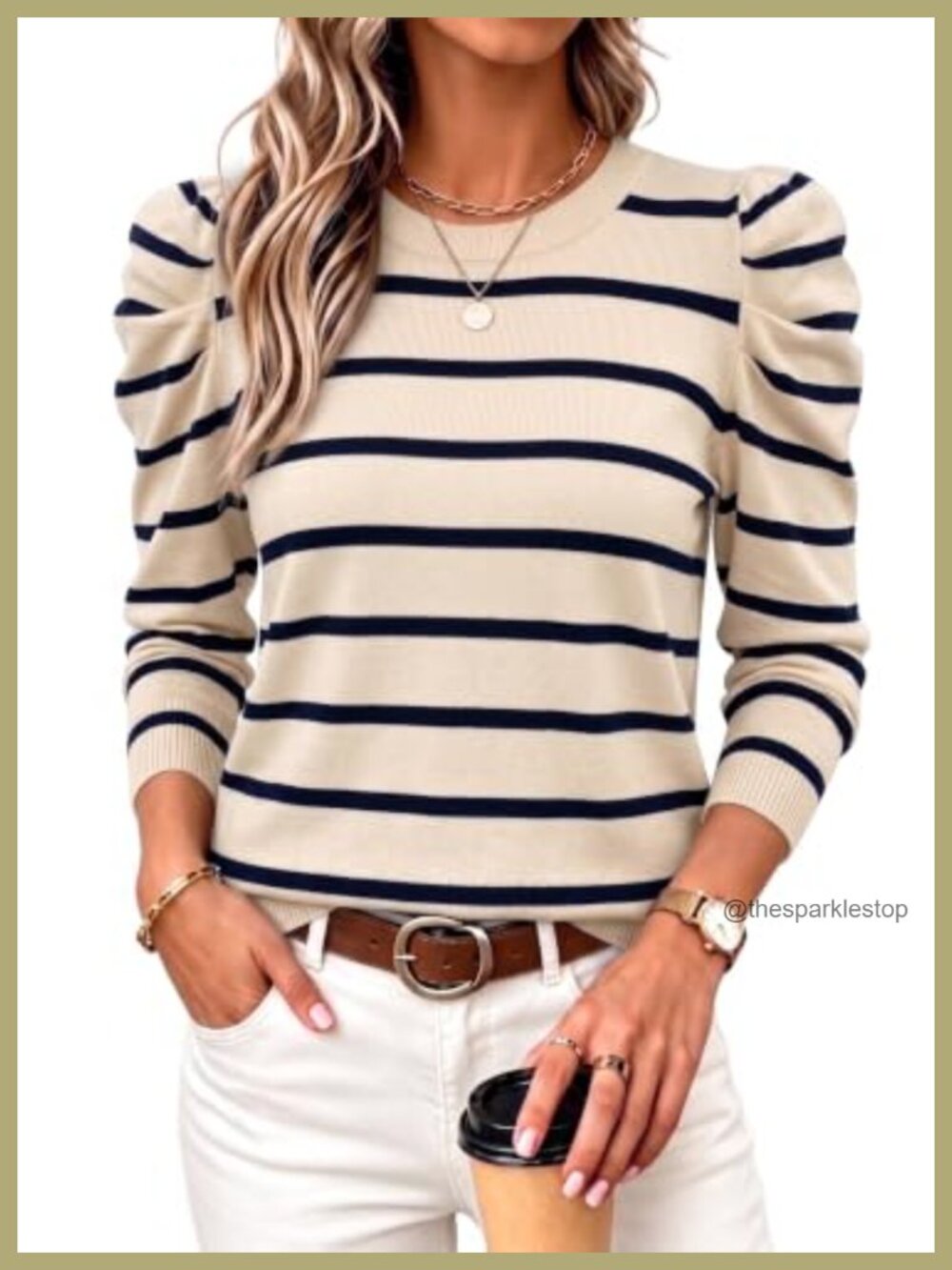 Womens Long Sleeve Puff Sleeve Pullover Sweater Knit Top Crew Neck Fall